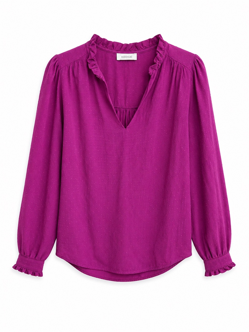 Kookai Magenta Dobby Dot Ruffle Long Sleeve Blouse Size EU 38 (US S)
